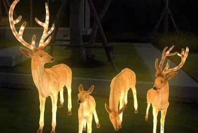 城市街道玻璃钢发光梅花鹿雕塑