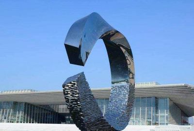 城市不锈钢c型圆环水景雕塑