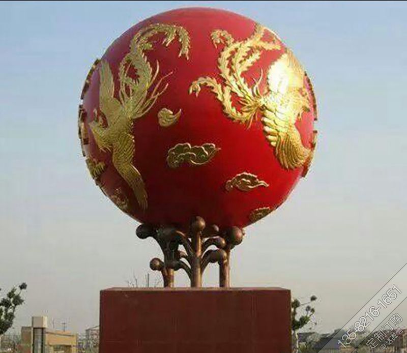 城市不锈钢圆球上浮雕凤凰雕塑