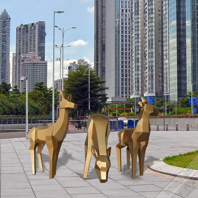 公园摆放不锈钢几何鹿雕塑