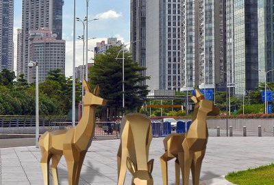 公园摆放不锈钢几何鹿雕塑