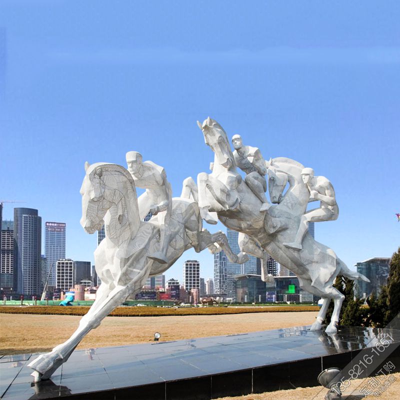 广场摆放赛马运动人物玻璃钢雕塑