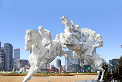 广场摆放赛马运动人物玻璃钢雕塑