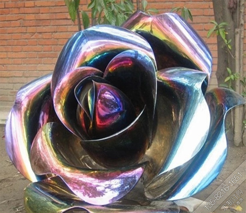 广场彩色不锈钢玫瑰花雕塑